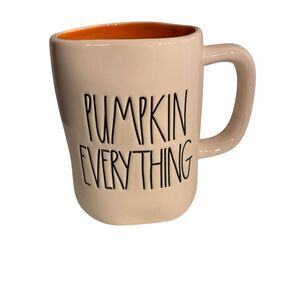Rae Dunn Artisan Collection Magenta Mug W/ PUMPKIN EVERYTHING white W/ Orange